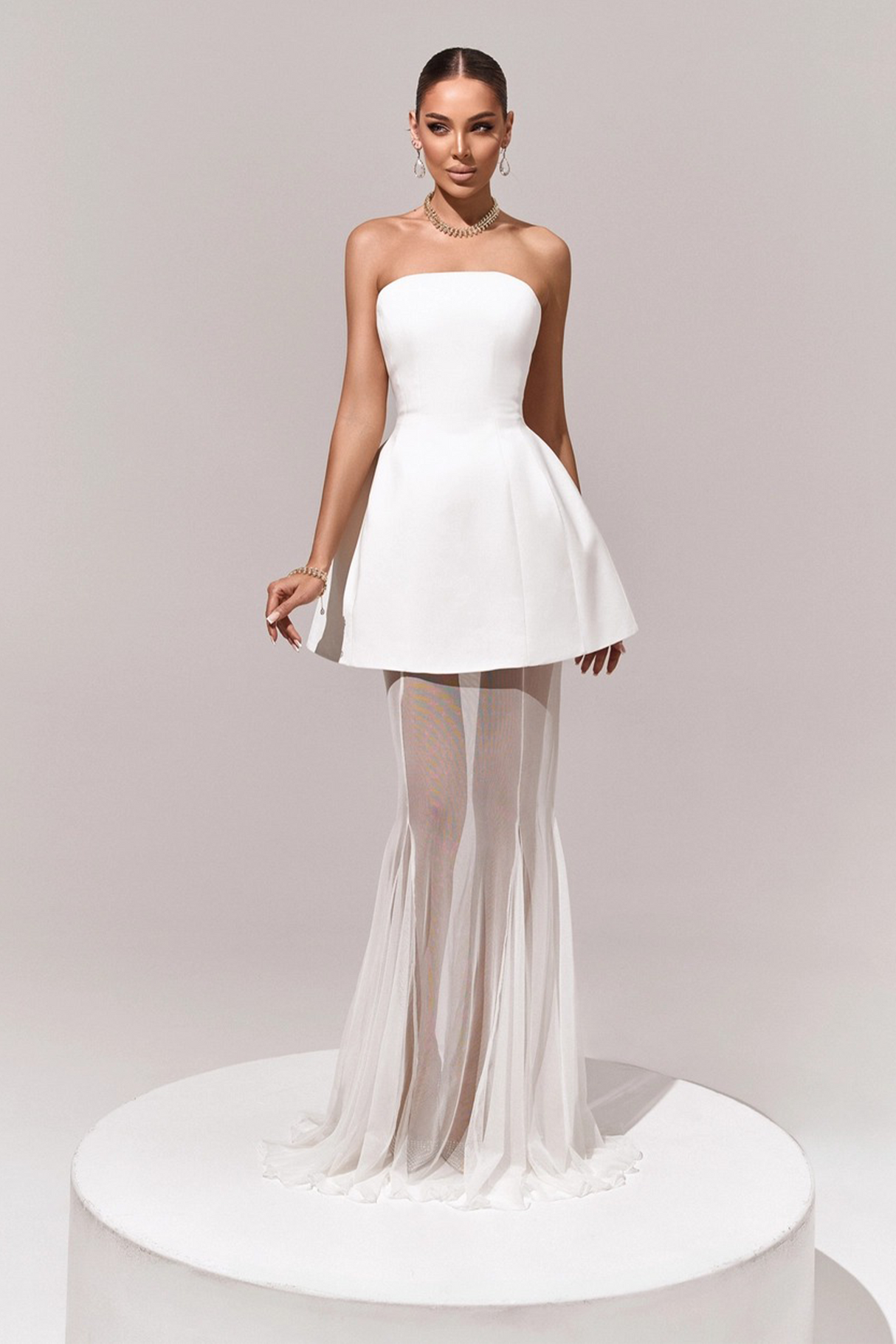 Aurohaya Mélanie White Corset Dress & Mesh Skirt Set