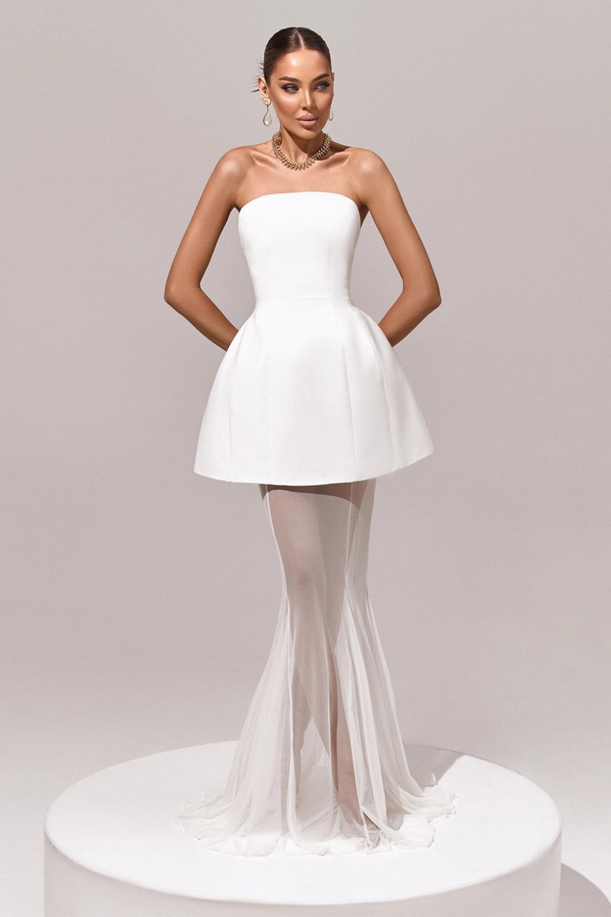 Aurohaya Mélanie White Corset Dress & Mesh Skirt Set
