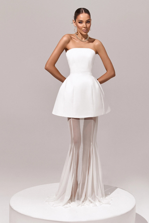 Aurohaya Mélanie White Corset Dress & Mesh Skirt Set