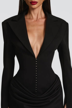 Aurohaya Rosette Black Ruched Blazer Mini Dress