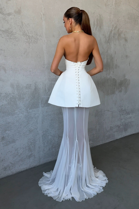 Aurohaya Mélanie White Corset Dress & Mesh Skirt Set