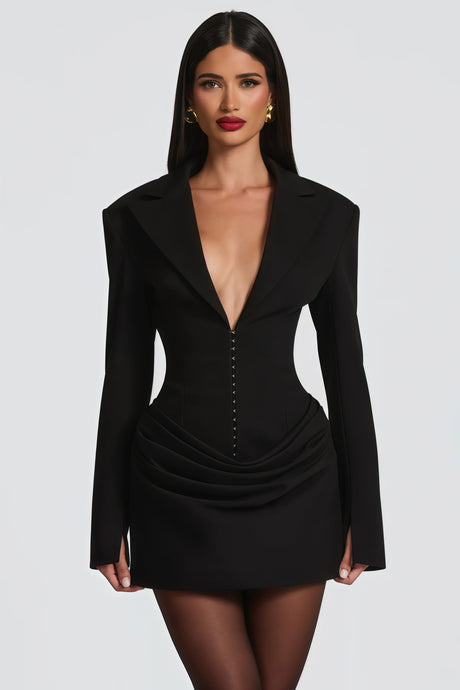Aurohaya Rosette Black Ruched Blazer Mini Dress