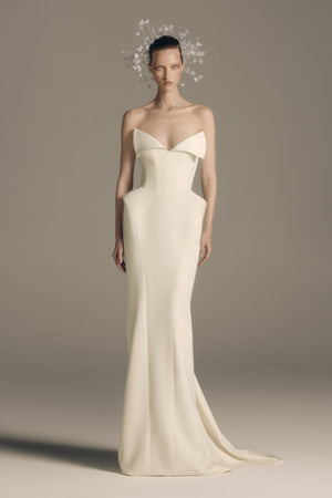 Aurohaya Alba White Barrel Waist Corset Maxi Dress