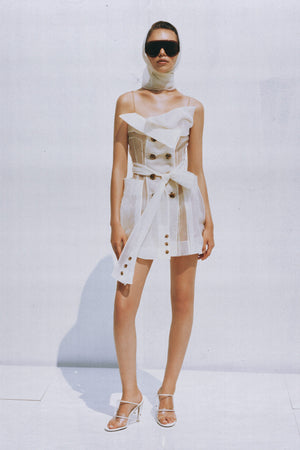 Aurohaya Polliana White Double Breasted Organza Mini Dress