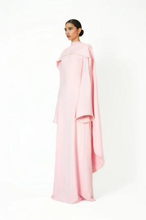 Aurohaya Piroska Pink Pearl Trim Shawl Detail Maxi Dress