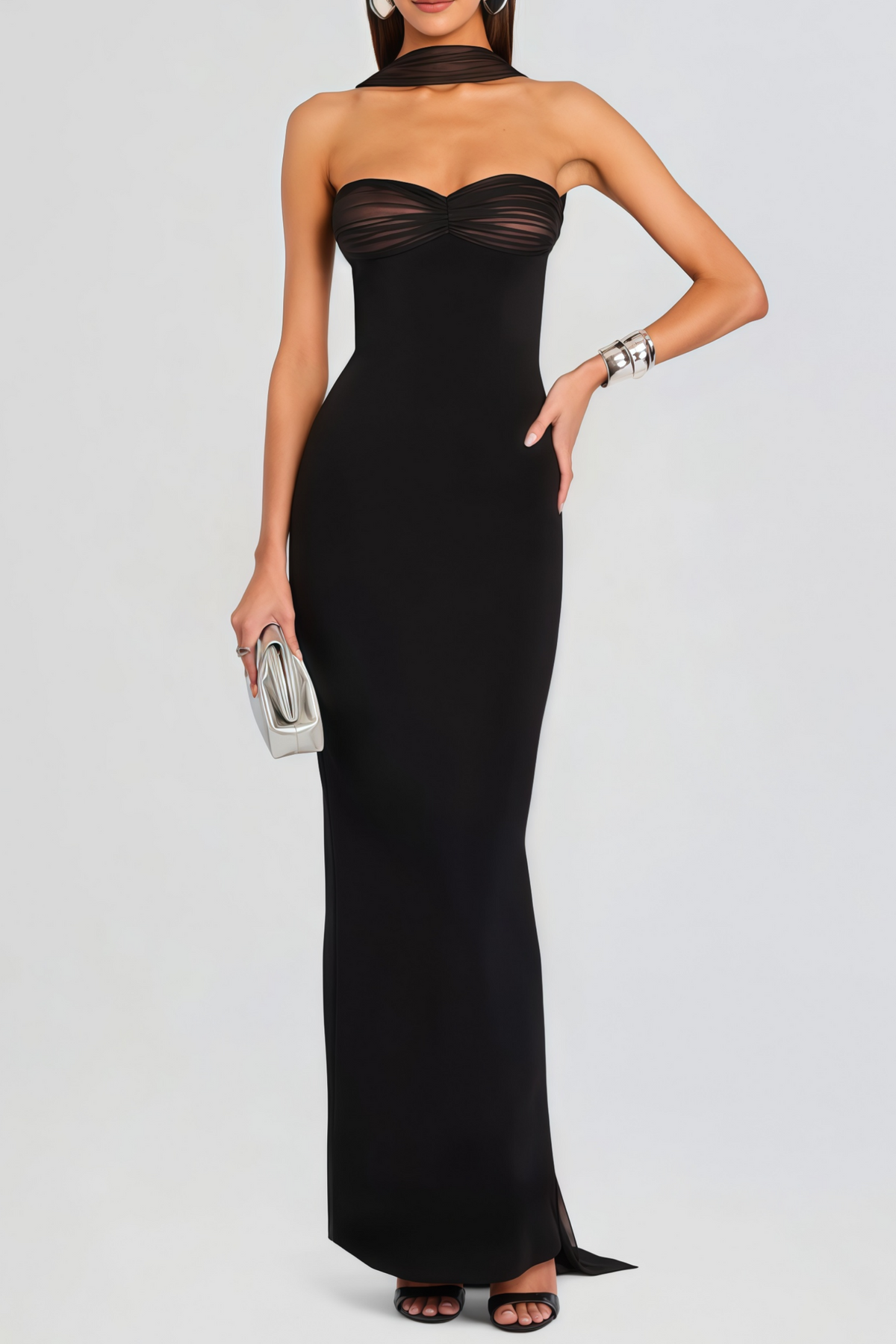 Miriam Black Open Back Maxi Gown with Bow