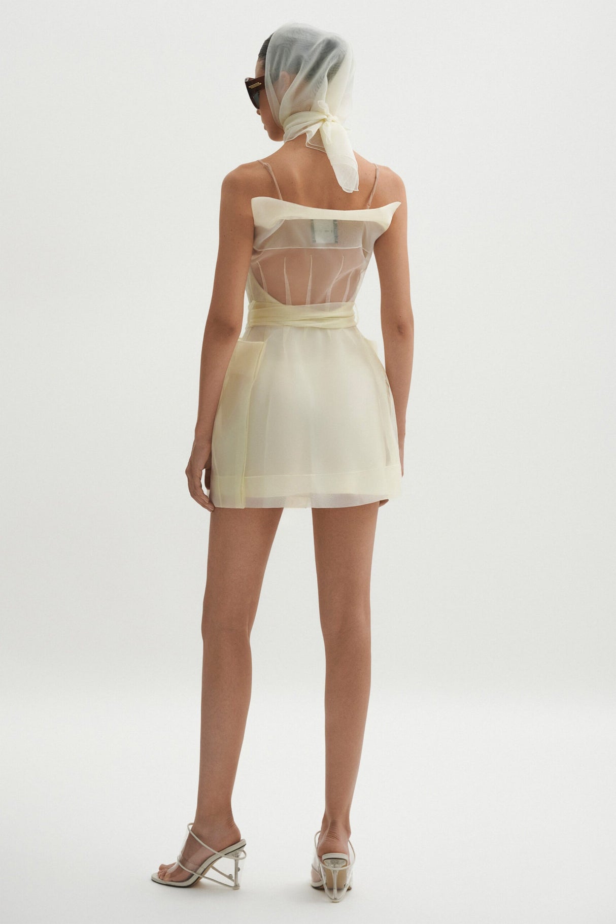 Aurohaya Polliana White Double Breasted Organza Mini Dress