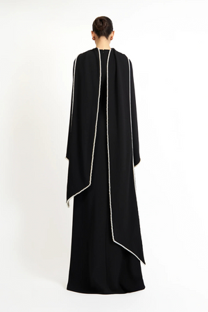 Aurohaya Piroska Black Pearl Trim Shawl Detail Maxi Dress