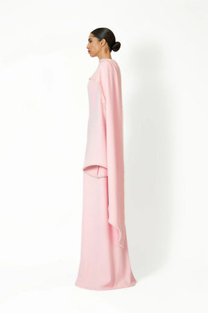 Aurohaya Piroska Pink Pearl Trim Shawl Detail Maxi Dress