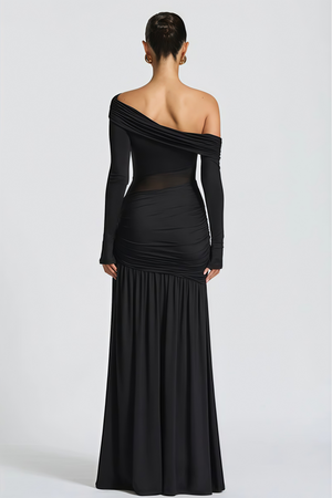 Aurohaya Anastasia Black One Shoulder Gathered Maxi Dress
