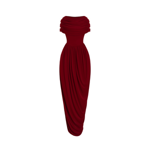 Aurohaya Gianna Burgundy Shawl Design Draped Maxi Dress