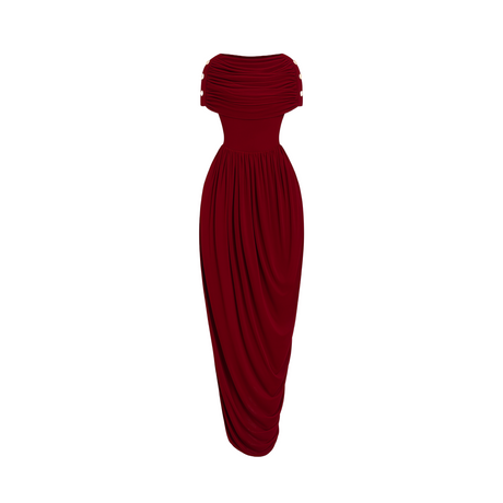 Aurohaya Gianna Burgundy Shawl Design Draped Maxi Dress