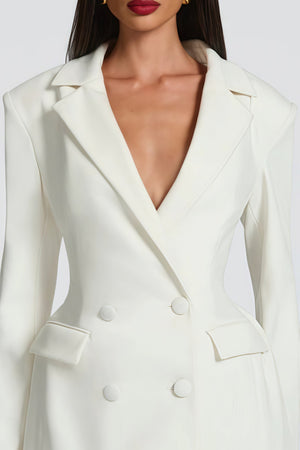 Aurohaya Osanne White Double Breasted Blazer Mini Dress