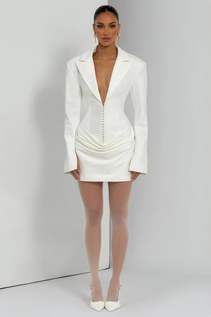 Aurohaya Rosette White Ruched Blazer Mini Dress