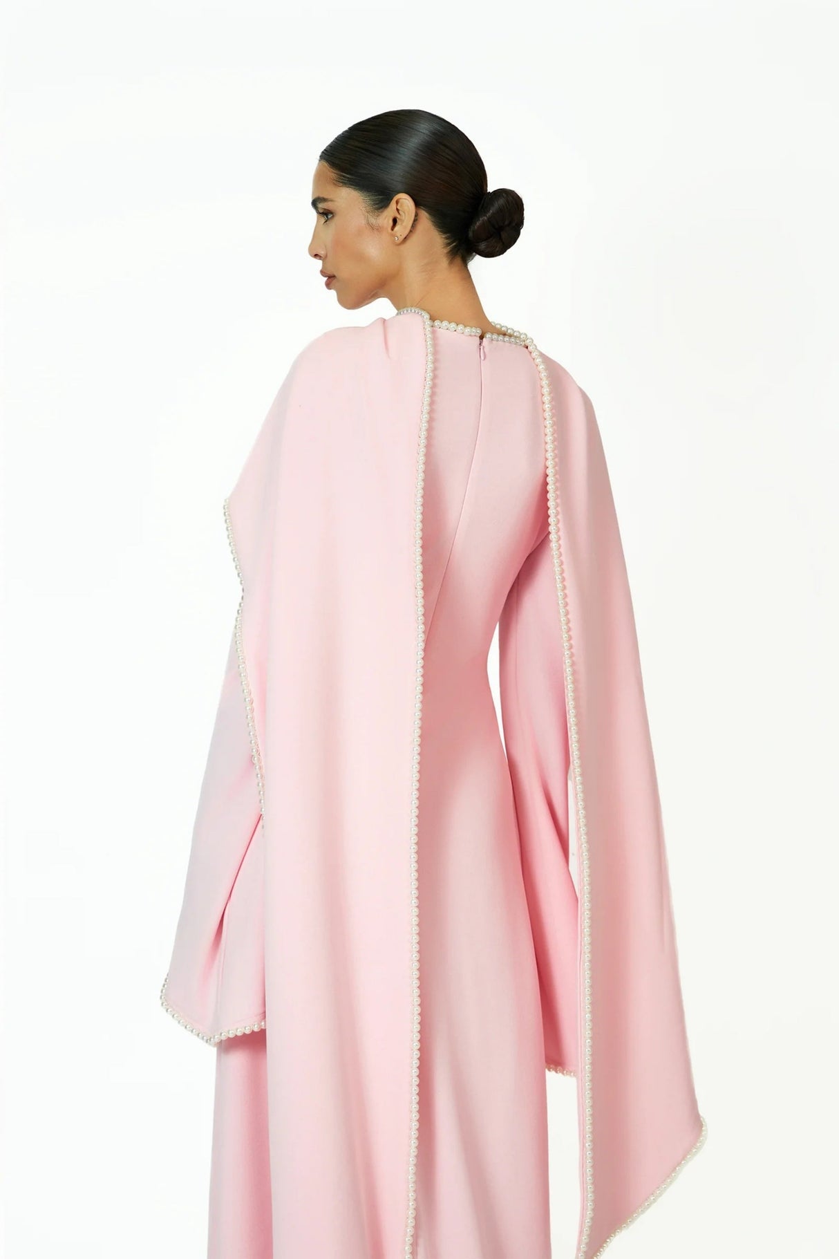 Aurohaya Piroska Pink Pearl Trim Shawl Detail Maxi Dress