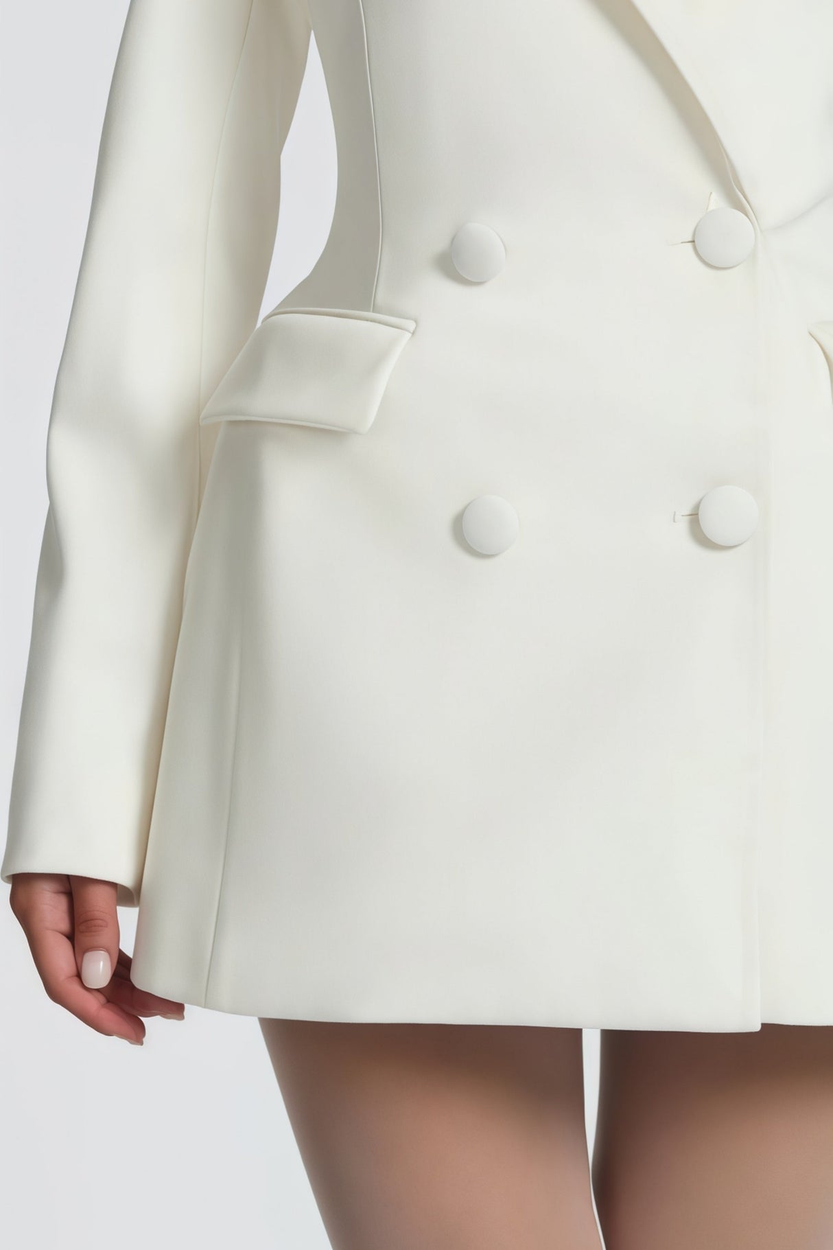 Aurohaya Osanne White Double Breasted Blazer Mini Dress