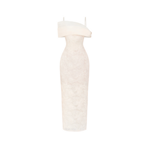 Aurohaya Ortensia Neutral Floral Lace Pencil Maxi Dress