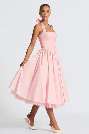 Aurohaya Eponine Pink Layered Flared Hem Midi Dress