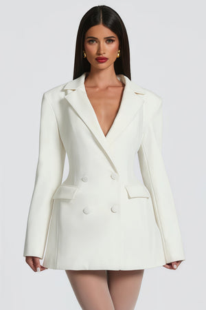 Aurohaya Osanne White Double Breasted Blazer Mini Dress