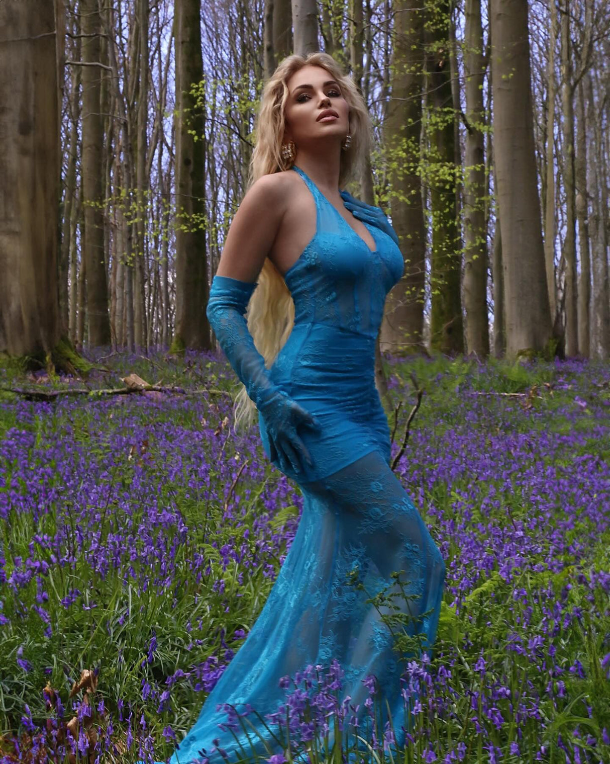 Aurohaya Ségolène Lace Halter Maxi Dress