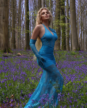 Aurohaya Ségolène Lace Halter Maxi Dress