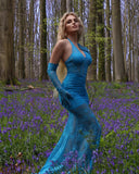 Aurohaya Ségolène Lace Halter Maxi Dress