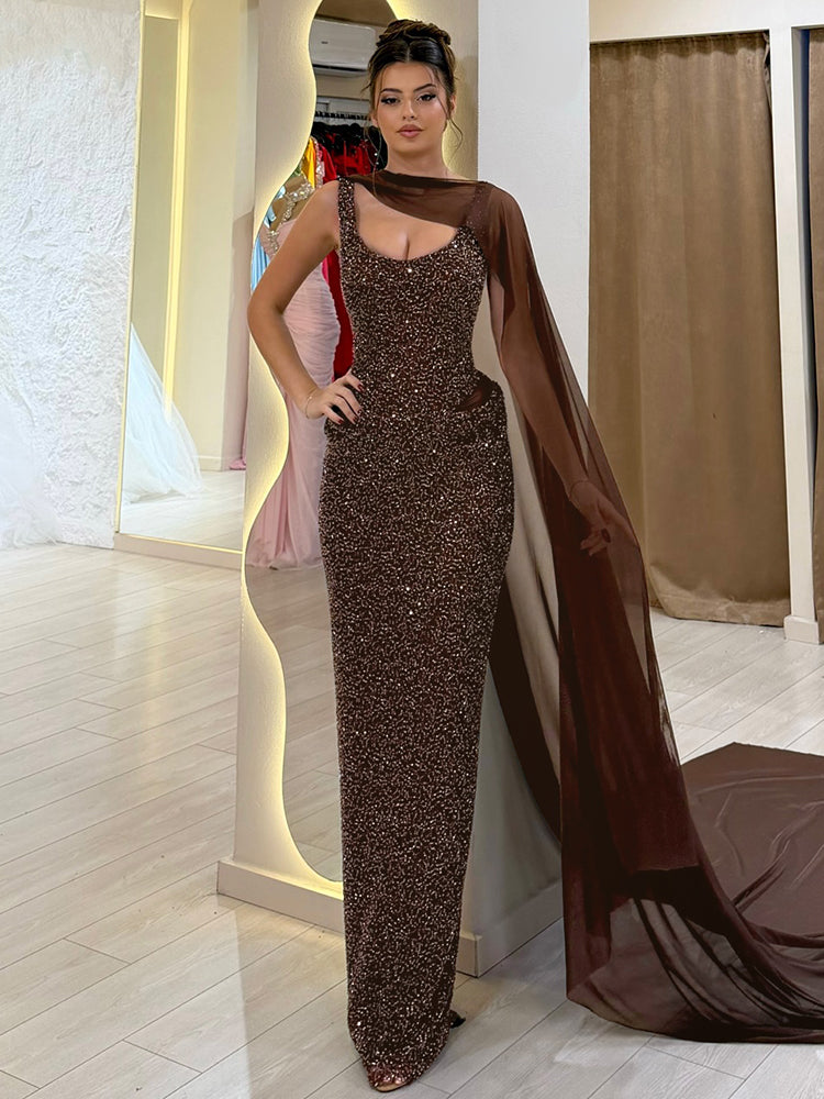 Aurohaya Juliette Sequin Cut Out Maxi Dress