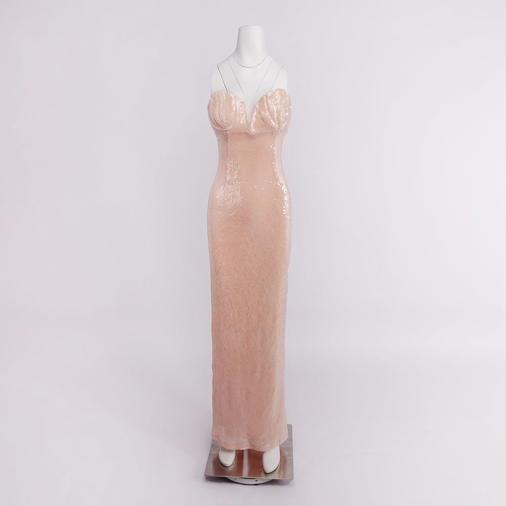 Aurohaya Isabel Sequin Strapless Maxi Dress Pink