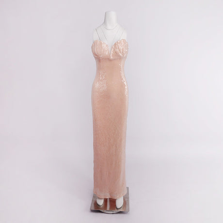 Aurohaya Isabel Sequin Strapless Maxi Dress Pink