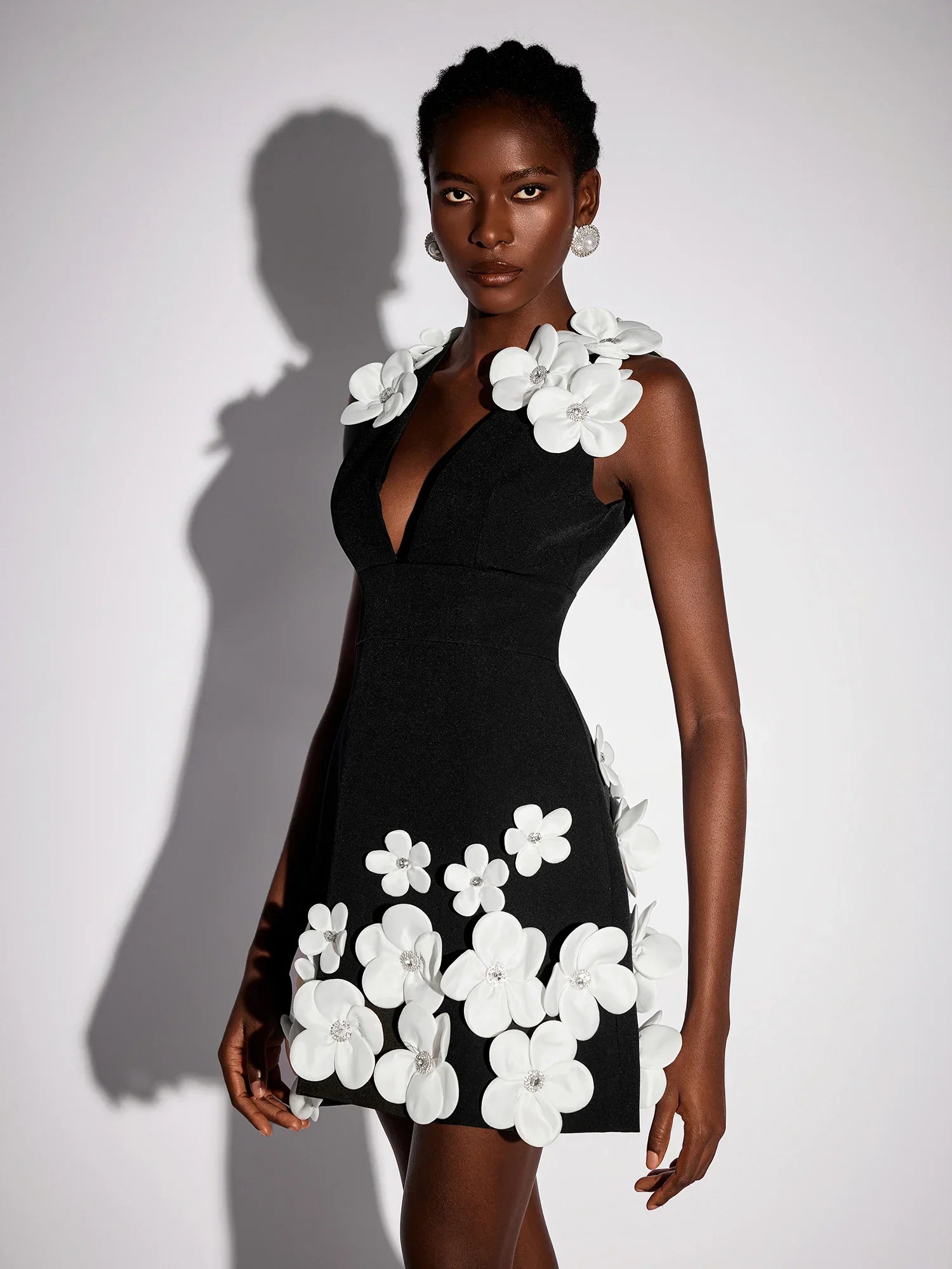 Aurohaya Therese Floral Appliqué V-Neck Mini Dress