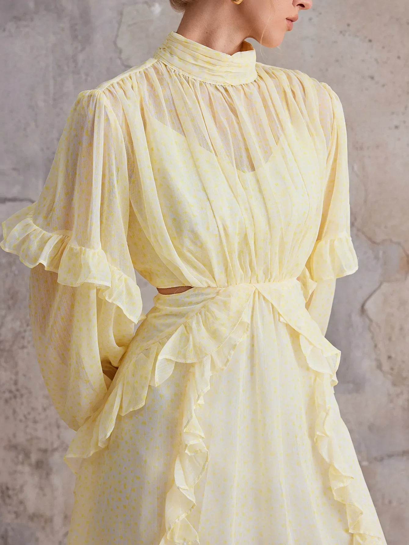 Aurohaya Lucienne High Neck Ruffle Mini Dress