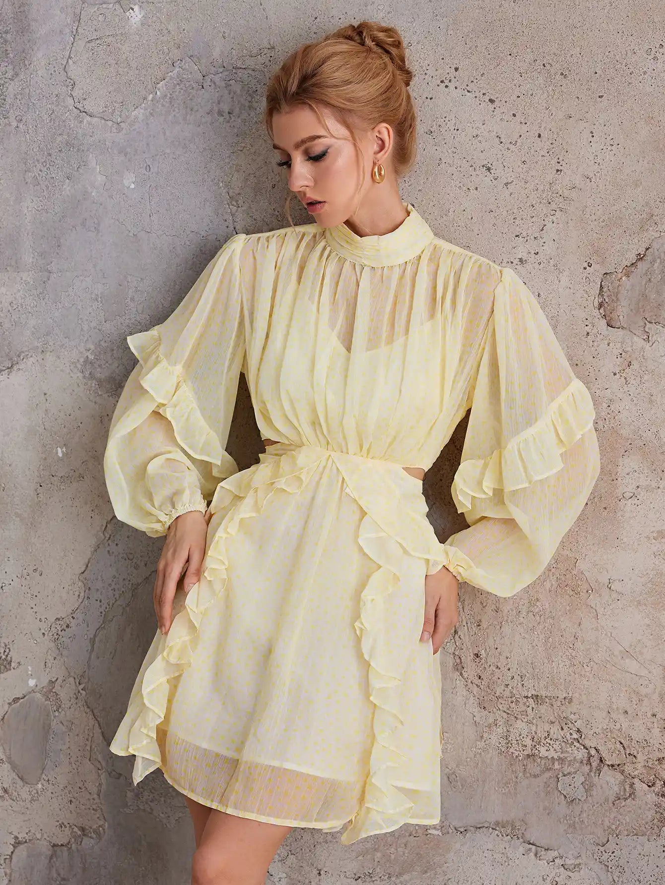 Aurohaya Lucienne High Neck Ruffle Mini Dress