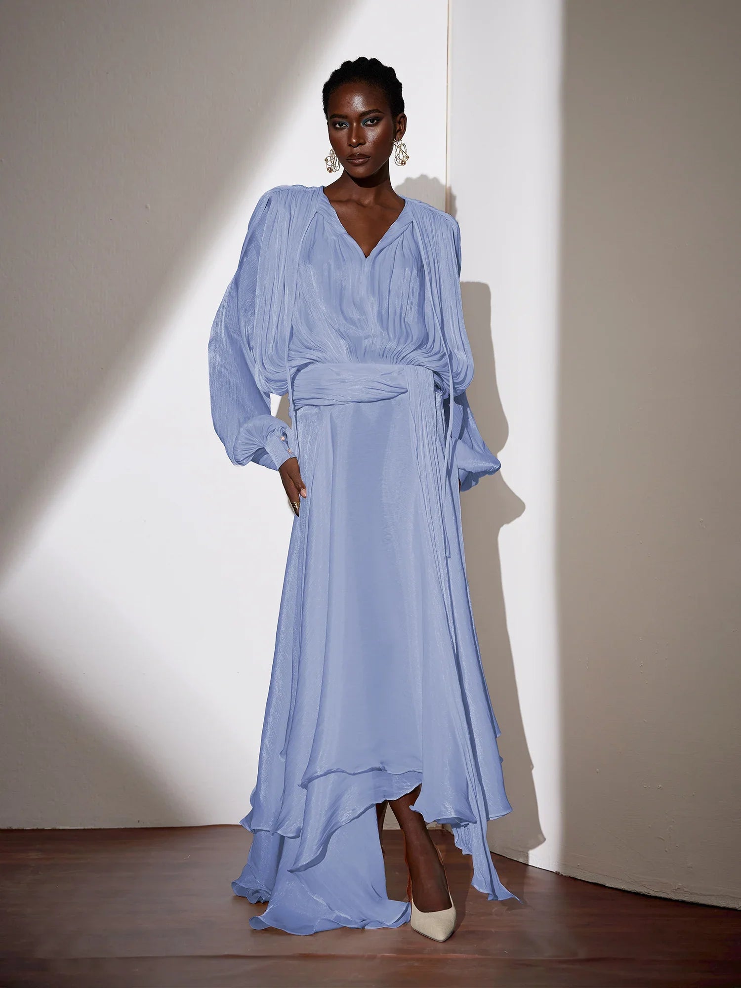Aurohaya Gloria Long Sleeve Maxi Dress Powdered Periwinkle
