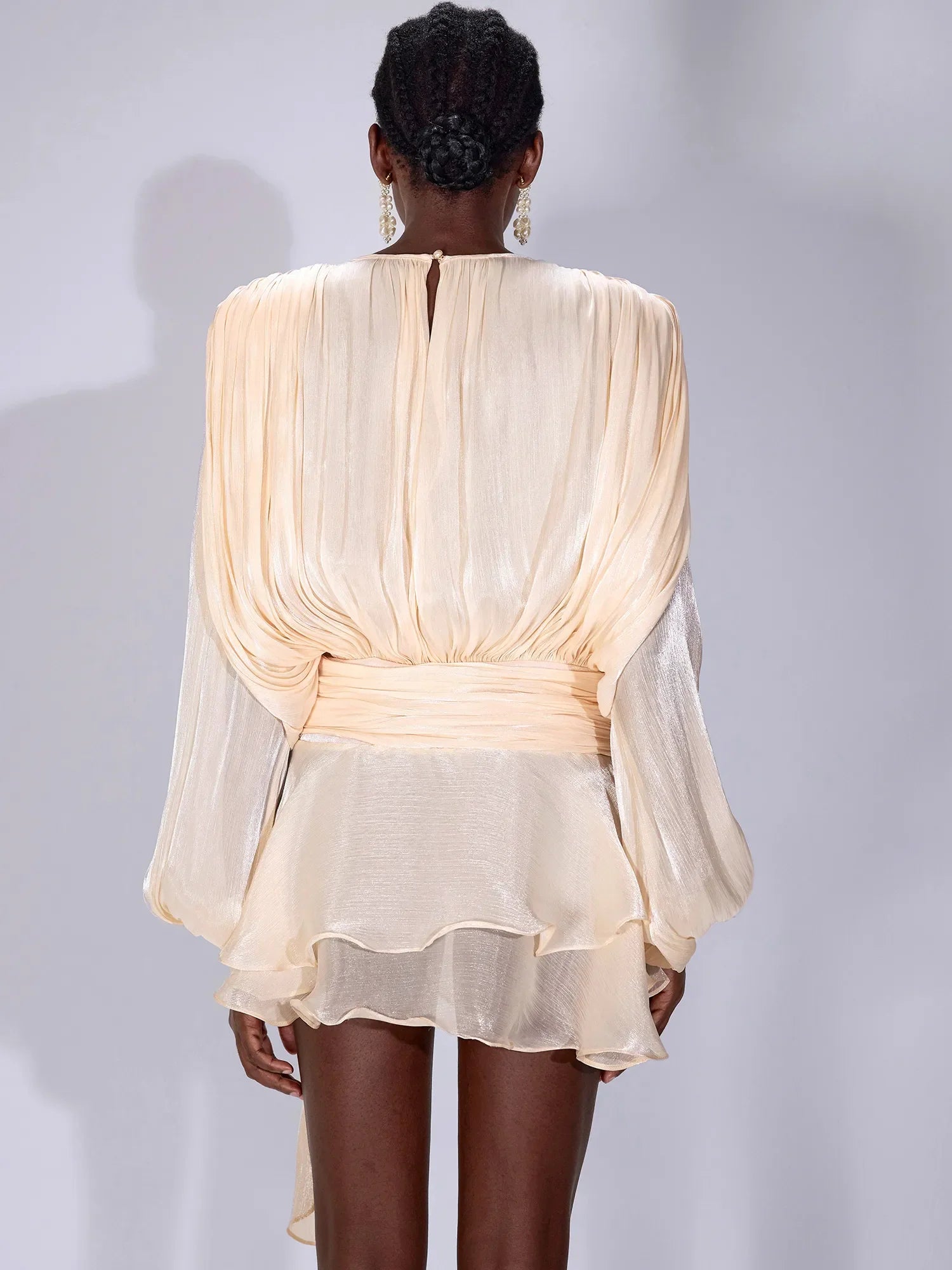 Aurohaya Raymonde Ruched Tie-Neck Mini Dress