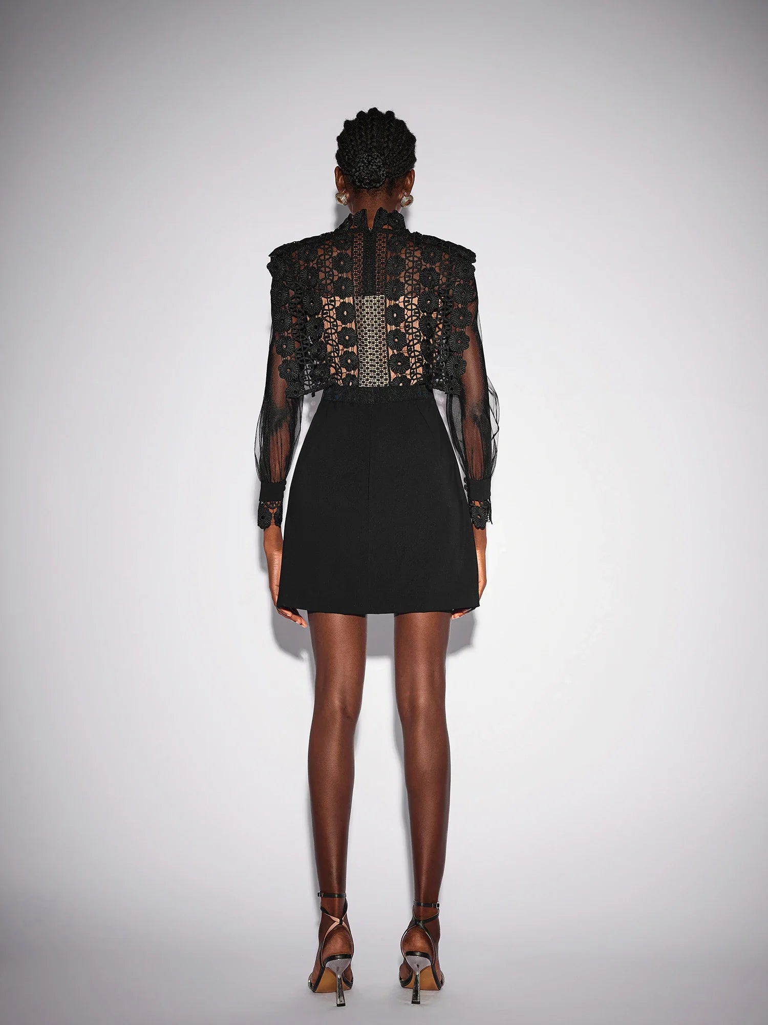 Aurohaya Madeline Lace High Neck Long Sleeve Mini Dress