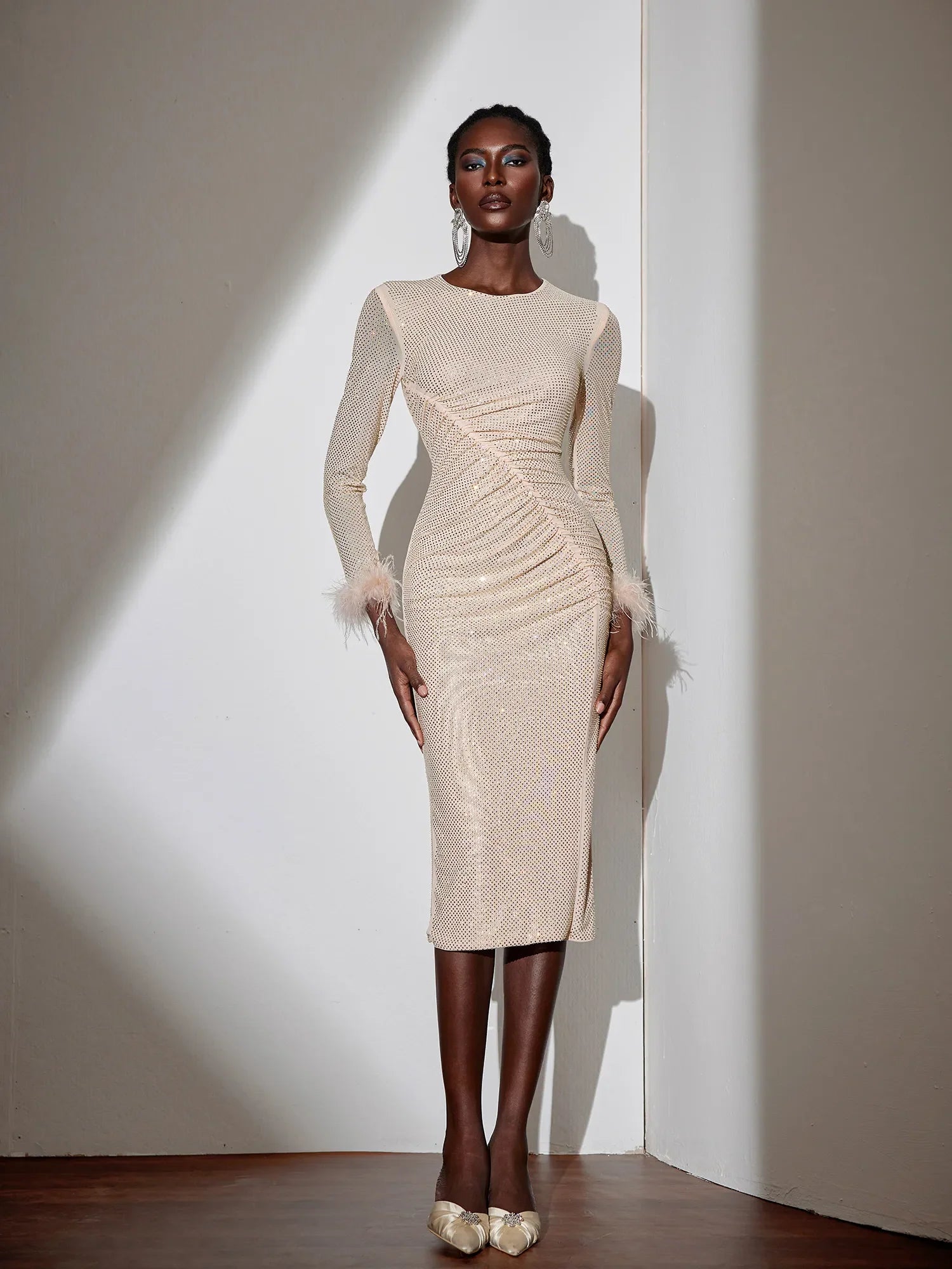 Aurohaya Monique Ruched Bodycon Midi Dress