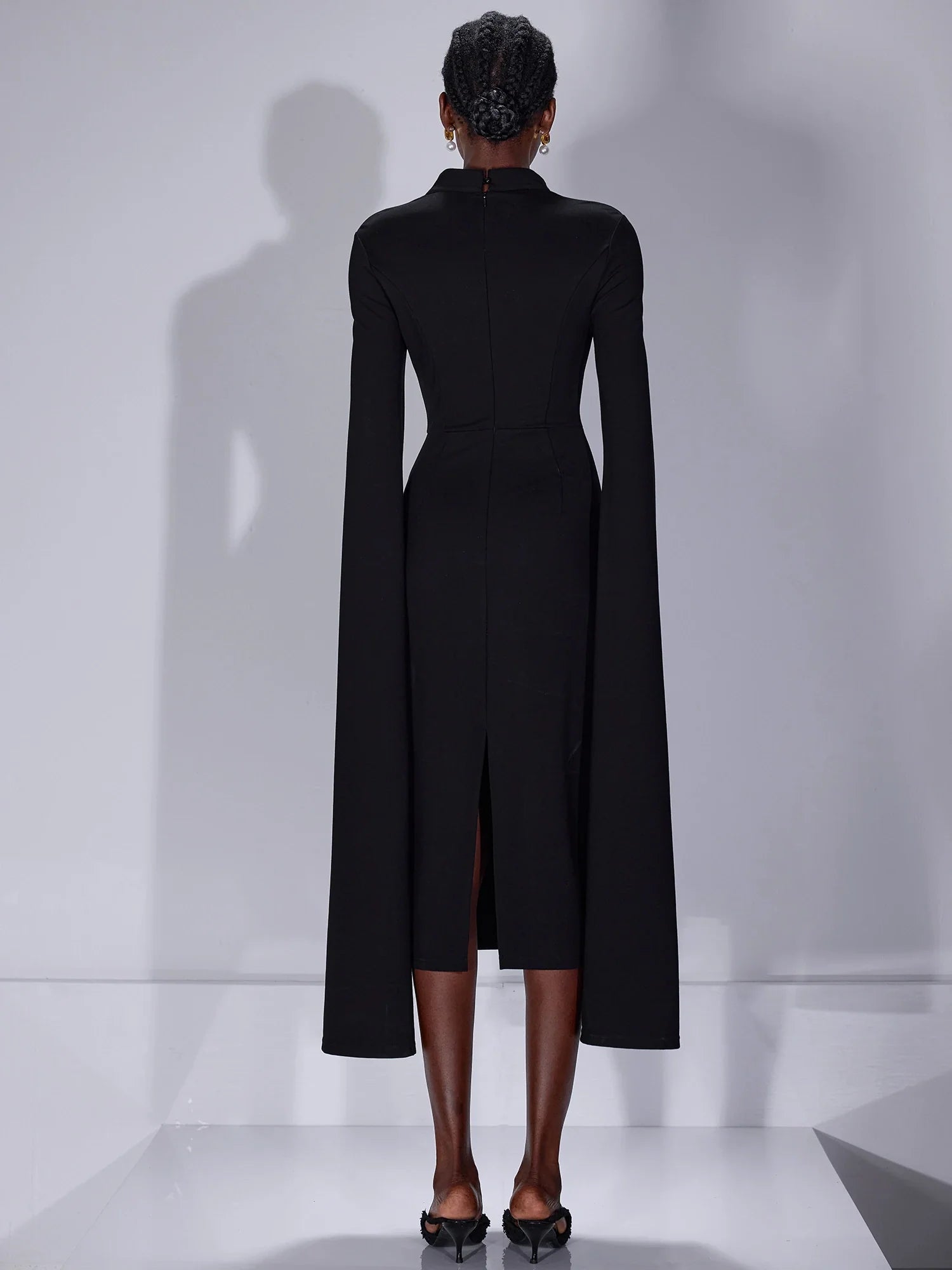 Aurohaya Isabelle Strapless Draped Sleeve Midi Dress