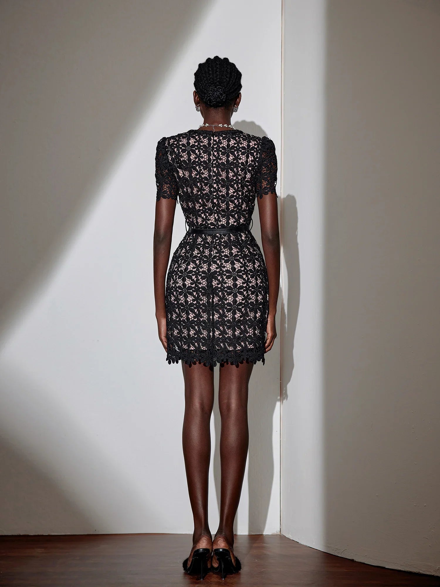 Aurohaya Evelyne Lace Button Front Mini Dress