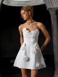 Aurohaya Alexandrine Strapless Floral Appliqué Mini Dress