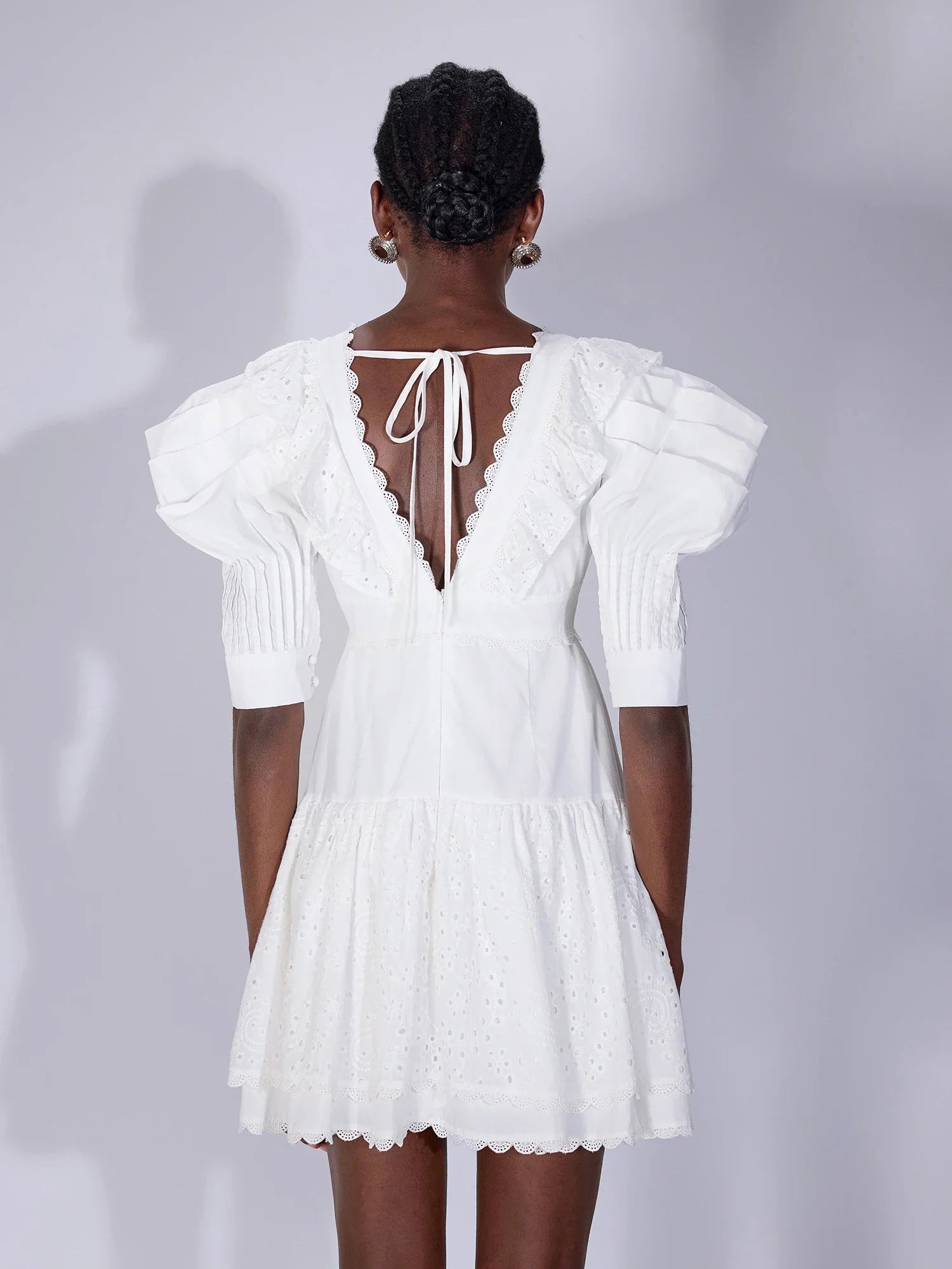 Aurohaya Ginette Ruffle Sleeve V-Neck Fit Mini Dress