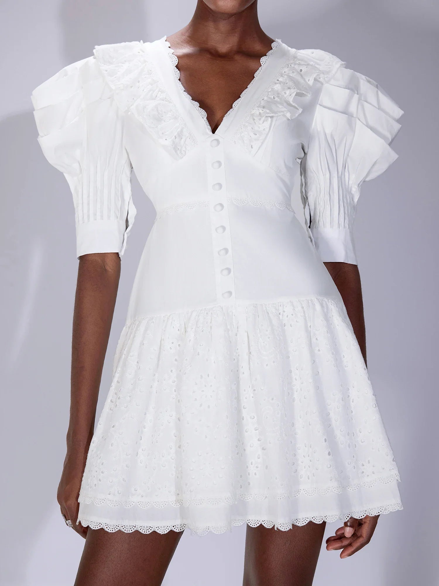 Aurohaya Ginette Ruffle Sleeve V-Neck Fit Mini Dress