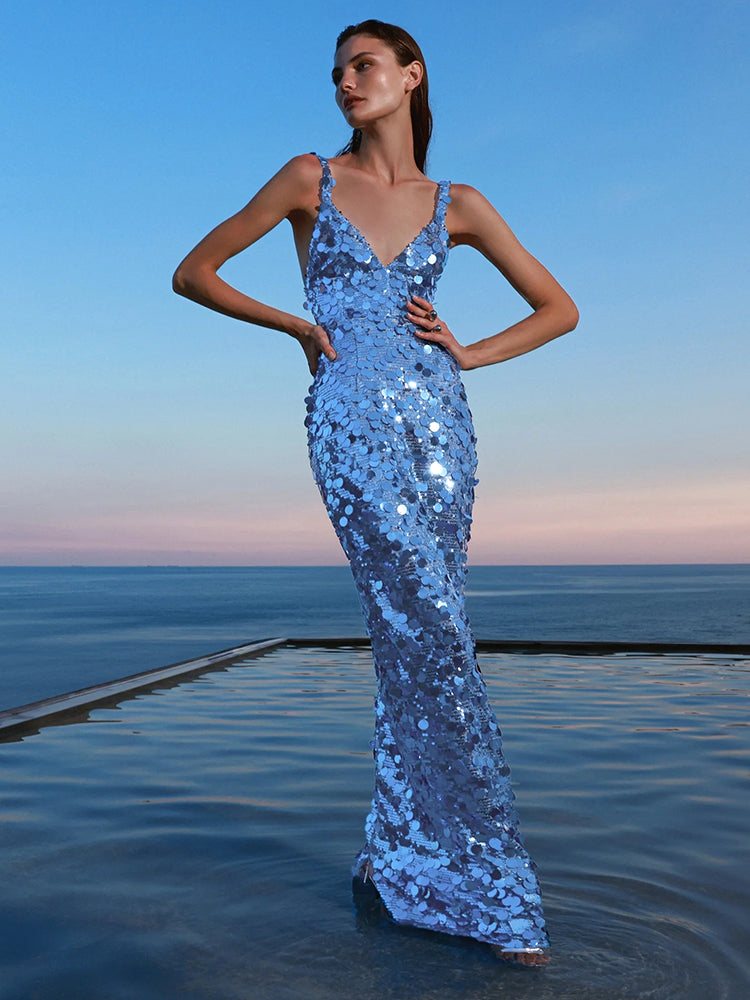 Aurohaya Éliane Sequin Evening Maxi Dress