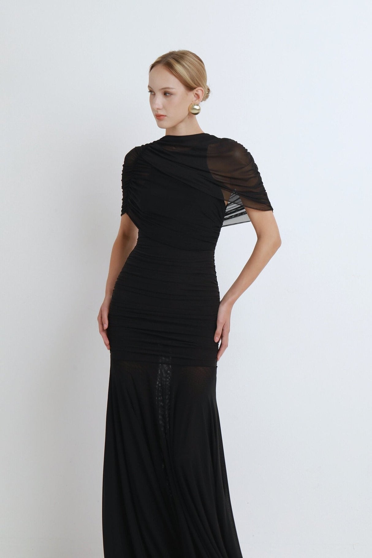 Aurohaya Mado One Shoulder Ruched Maxi Dress