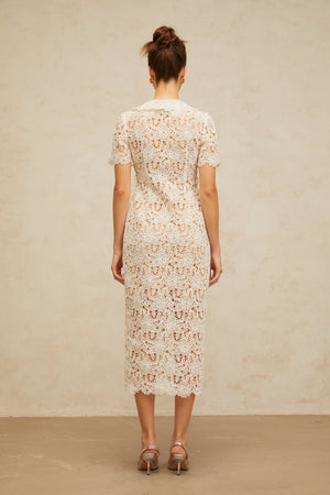 Aurohaya Sophie off-white corded-lace midi dress