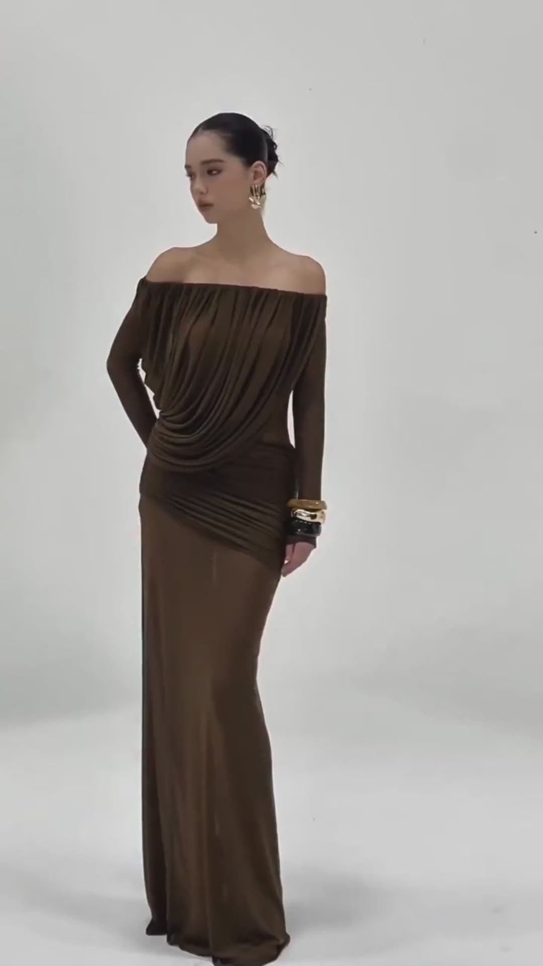 Apolline Off-Shoulder Draped Evening Maxi Dress