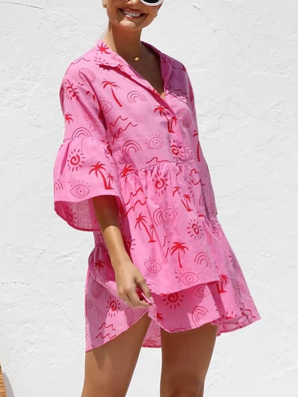 Aurohaya Ethnic Style Loose Shirt Short Dress