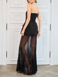 Elegant Sweetheart Sheer Ruffle Maxi Dress