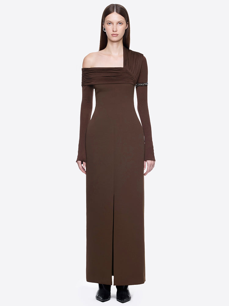Aurohaya Isabella Asymmetrical One Shoulder Ruched Maxi Dress