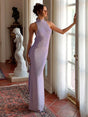 Aurohaya Armelle Shimmering Open-Back Maxi Dress Lavender