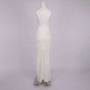 Aurohaya Candice Ruched Sleeveless High Neck Maxi Dress